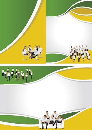 Yellow and green template for advertising brochure with business peopleのイラスト素材