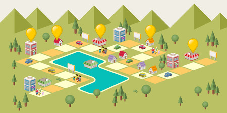 Board game with people on the city. Green park.のイラスト素材