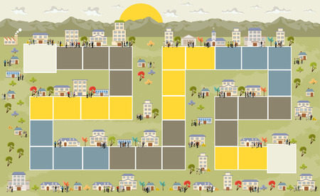 Board game with a block path on the city with peopleのイラスト素材
