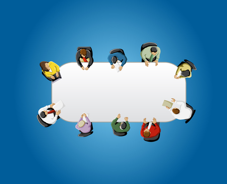 Meeting table with business people working on officeのイラスト素材