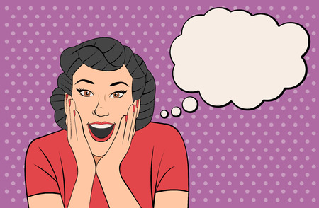 Beautiful brunet retro woman surprised. Vintage art.のイラスト素材