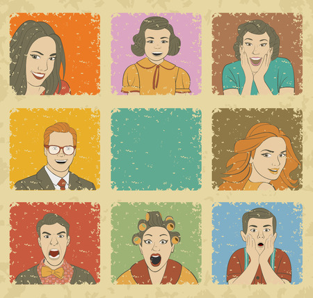 Group of retro people. Vintage art.のイラスト素材