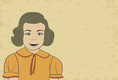 Beautiful brunet retro girl face. Vintage art.のイラスト素材