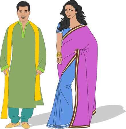 Indian couple wearing traditional clothesのイラスト素材