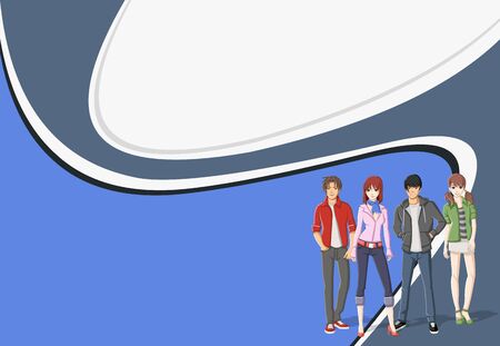 Template for advertising brochure with a group of young peopleのイラスト素材