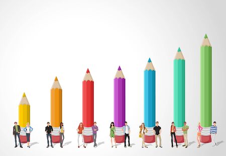 Template for advertising brochure with Teenager students in front of colored pencil chartのイラスト素材