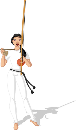 Brazilian Woman Playing Capoeira Music Instrumentのイラスト素材