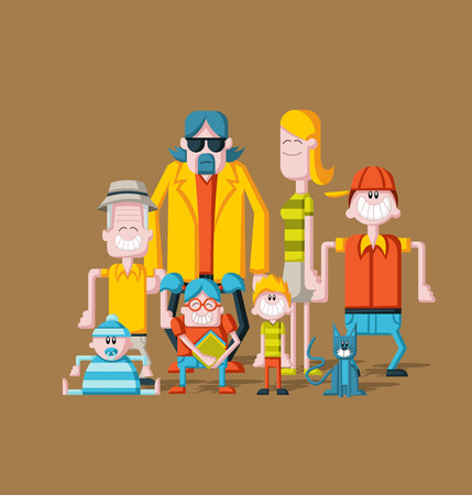 Colorful happy cartoon People. Big family.のイラスト素材