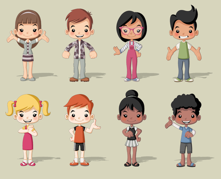 Group of happy cartoon children. Cute kids.のイラスト素材