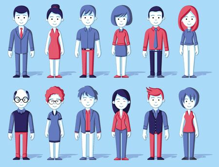Blue and red group of cartoon business peopleのイラスト素材
