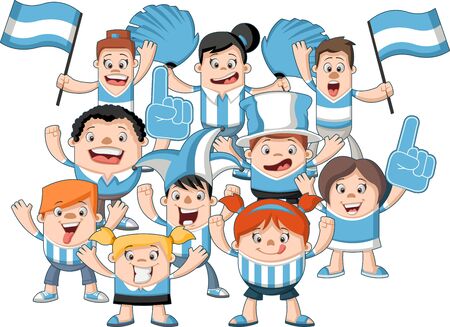 Group of cartoon sport fans and supporters cheeringのイラスト素材