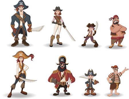 Group of cartoon pirates with swords.のイラスト素材