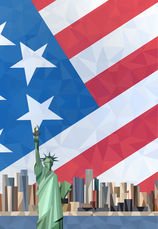 Statue of Liberty in New York City. American flag.のイラスト素材