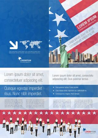 Template for advertising brochure with Statue of Liberty in New York City. American flag.のイラスト素材