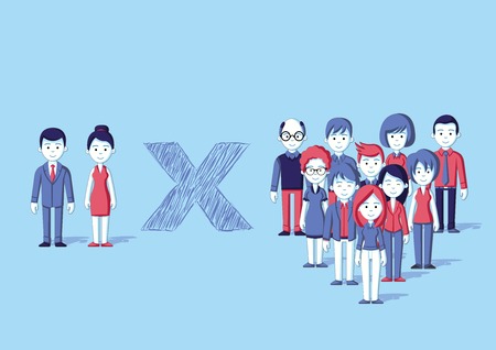 Rivalry against two groups of people cartoon.のイラスト素材