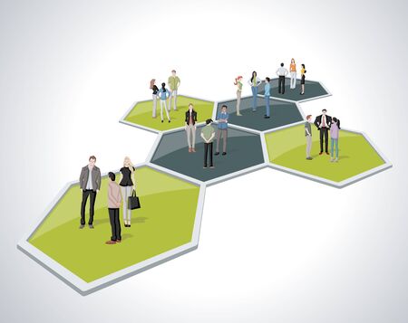 Business people connected over bee hive blocksのイラスト素材