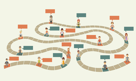 Board game with cartoon people over blocksのイラスト素材