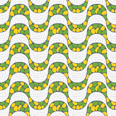 Yellow and green seamless pattern of Copacabana beach sidewalk mosaic, Rio de Janeiro, Brazil.のイラスト素材