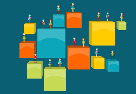 Vector banners / backgrounds with business people. Text box frames. 3D infographic design.のイラスト素材