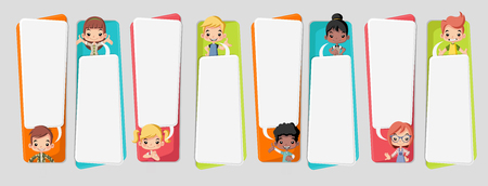 Cartoon children talking with speech bubblesのイラスト素材