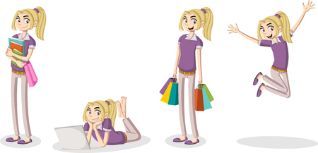 Cartoon young girl. Cool teenager student.のイラスト素材