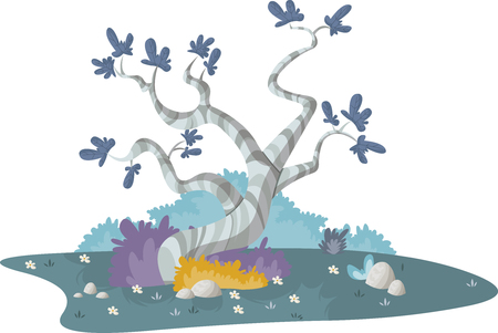 Park with beautiful tree on the grass field. Nature landscape.のイラスト素材