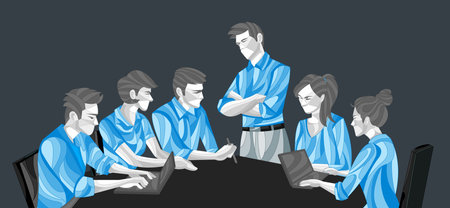 Business people working on office desk with computers