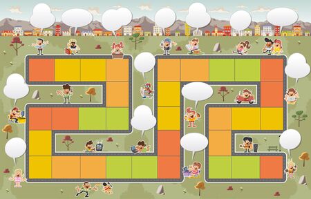 Board game with people on the city. Green park.のイラスト素材