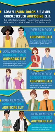 Vector brochure backgrounds with business people. Infographic template design.のイラスト素材