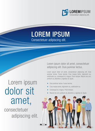 Template for advertising brochure with cartoon young people.のイラスト素材