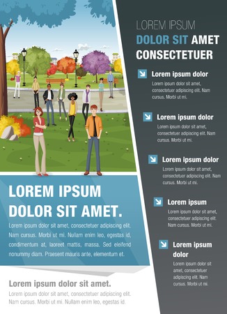 Template for advertising brochure with people on colorful parkのイラスト素材
