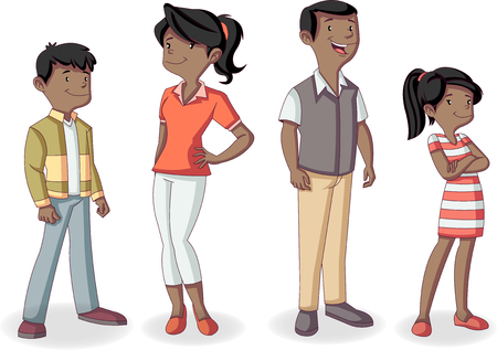 Colorful happy black people. Cartoon african american family.のイラスト素材