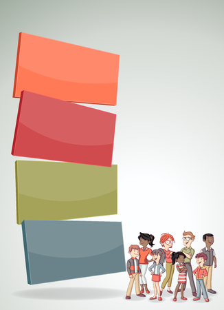 Vector banners / backgrounds with cartoon family. Infographic template design.のイラスト素材