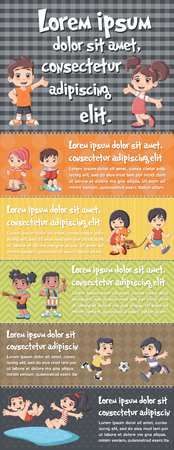 Vector brochure backgrounds with cartoon happy children playing. Infographic template design.のイラスト素材