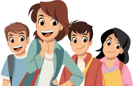 Cute cartoon children with books. Teenager students.のイラスト素材