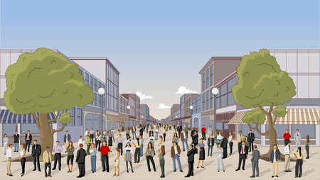Street of a city with a big group of peopleのイラスト素材