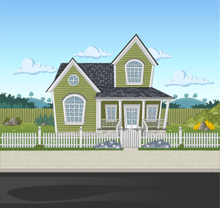 Colorful house in suburb neighborhoodのイラスト素材