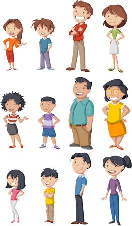 Colorful happy people. Family cartoon illustration.のイラスト素材