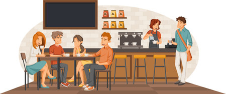 People sitting in a coffee shop concept illustration.のイラスト素材