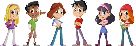 Cute cartoon children with books. Teenager students.のイラスト素材