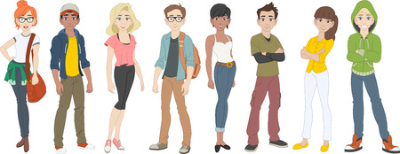 Group of cartoon young people. Teenagersのイラスト素材