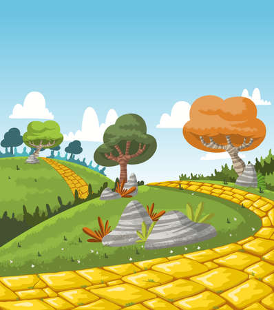 Yellow Brick Road on green hillのイラスト素材