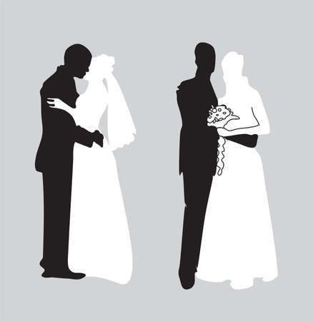silhouette of newly-married coupleのイラスト素材