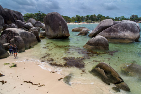 Tropical beach with granite rocks and quartz sand in the north of Belitung Island, Bangka Belitung,...