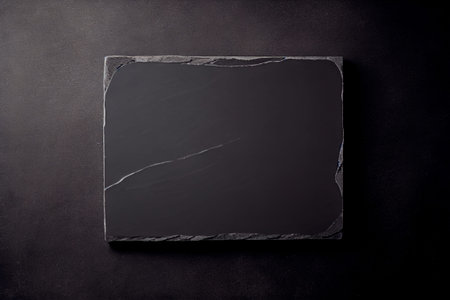 Black slate board on a dark stone texture. Empty space for the menu. The concept of a culinary...