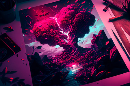 Abstract background with a heart in the middle of the illustration. valentine's day. The concept of love. Entropy and Mandelbrot fractals. A dark paradise. Conceptual changes.の写真素材