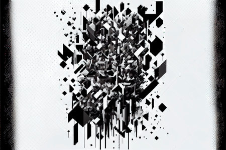 3d rendering of abstract geometric shapes in black and white color background. Luxury abstract pixel...