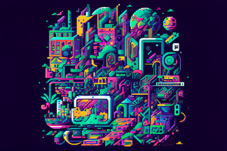 Bright abstract art illustration. Contrasting colors. Layout design for presentations banners and other things. Colorful abstract illustration of digital technology backgroundの写真素材