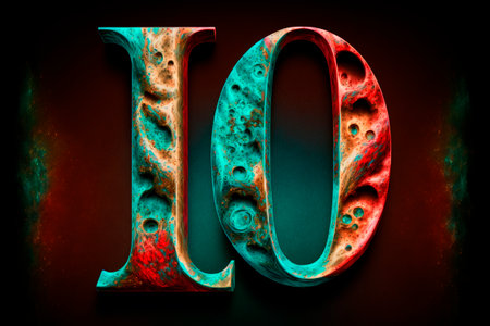 3D render of the letter I and O in grunge style, isolated on black background. Logo design with initials I and O in turquoise and red colorsの写真素材