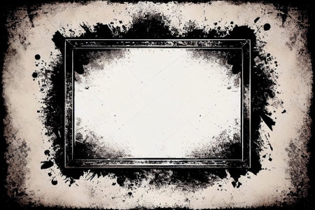 Grunge background with a text frame.Vintage floral frame with space for your text. Textured background with space for your image. A great layer for your projects. Black and whiteの写真素材